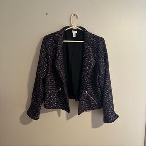 Chico's Black Tweed Blazer with Zipper Accents